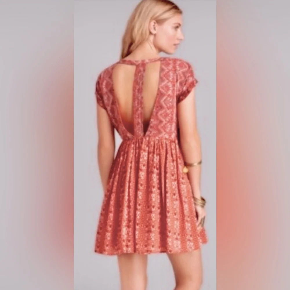 Free People Sundown Boho Babydoll Mini Dress Orange Combo ZB1